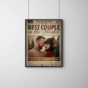 Best Couple Newspaper Frame – Personalized Vintage Love Story Poster