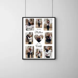 Best Mother in the World Collage Frame – Personalized Heart Memory Photo Gift